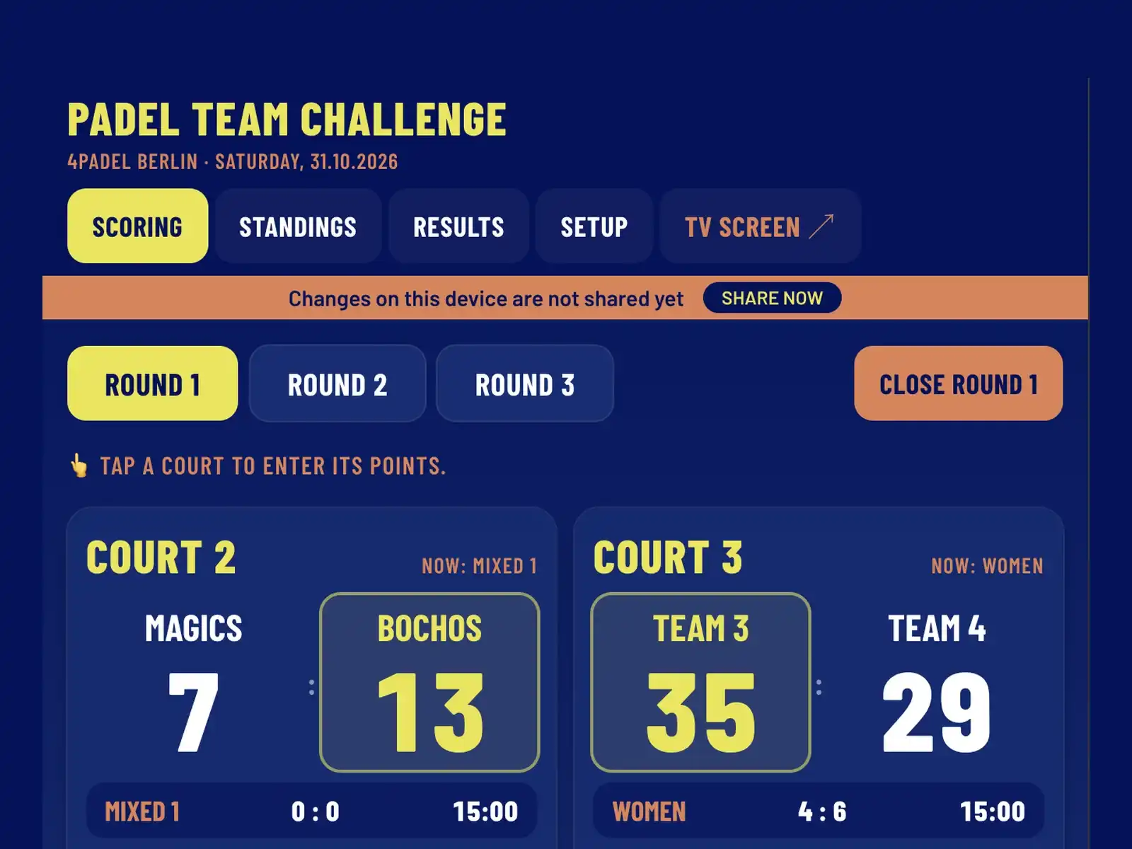 Padel Team Challenge — Live tournament scoring · 4PADEL Berlin