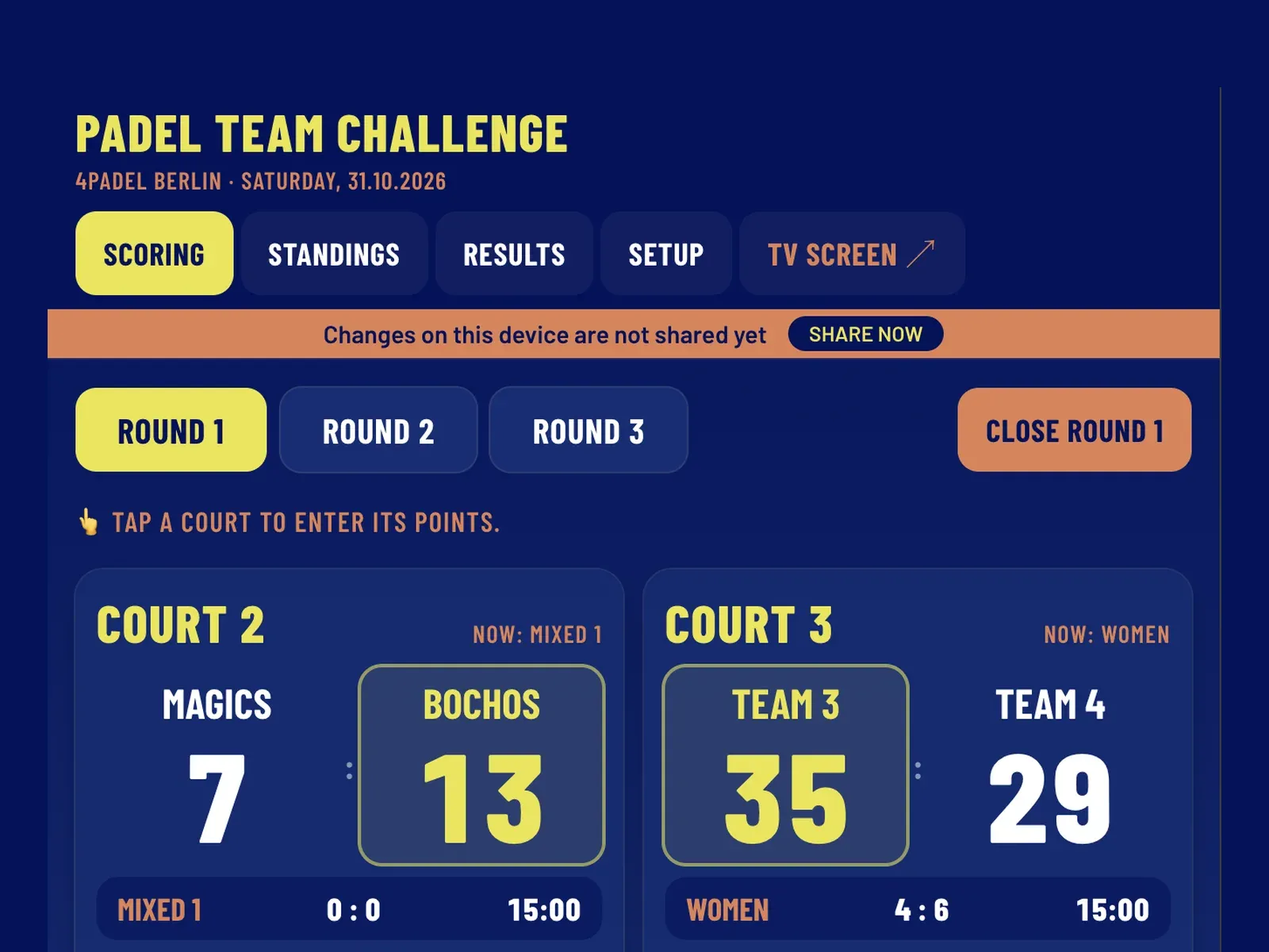 Padel Team Challenge — Live tournament scoring · 4PADEL Berlin